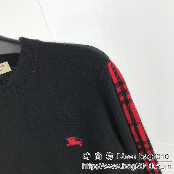 Burberry巴寶莉 18ss秋冬新款貂絨羊毛衫 騎士刺繡小logo 袖子經典格紋 100%羊毛面料 高版本 ydi2344
